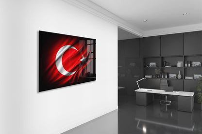 Dalgalanan Türk Bayrağı Cam Tablo | 4 mm Temperli UV Baskılı Premium Modern Duvar Dekoru -PeonyAta1315