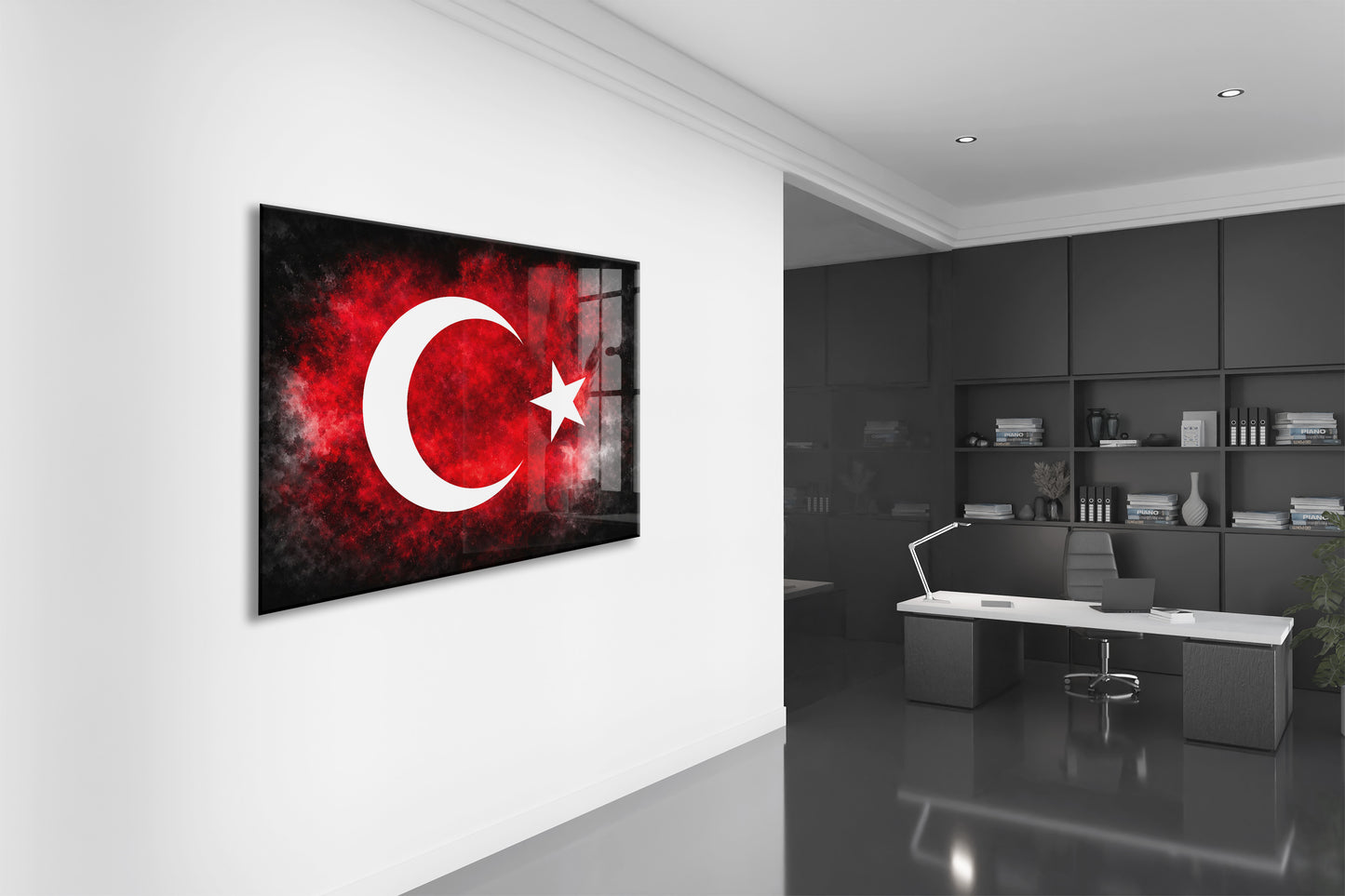 Modern Türk Bayrağı Cam Tablo | Kırmızı Siyah UV Baskılı Temperli Cam -PeonyAta1321