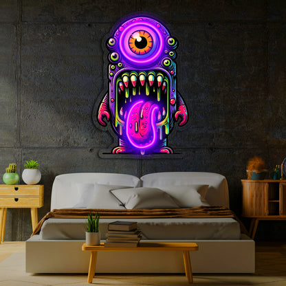 Renkli Canavar Neon Duvar Dekoru | Tek Gözlü Sanatsal LED Tablo