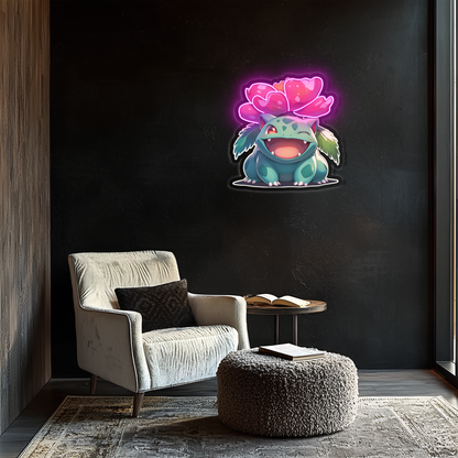 Venusaur Neon Duvar Dekoru | Renkli Çiçekli Pokémon Temalı Işıklı LED Tablo