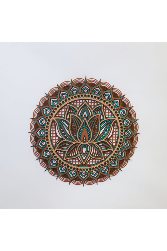 El Yapımı Lotus Çiçeği Ahşap Duvar Dekoru – 5 Katmanlı Mandala