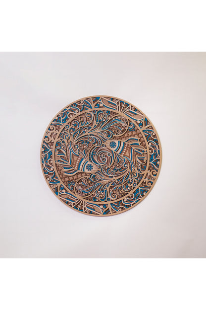 El Yapımı Ahşap Balık Temalı Yuvarlak Tablo – 7 Katmanlı Duvar Dekoru – Dairesel Ahşap Sanat
