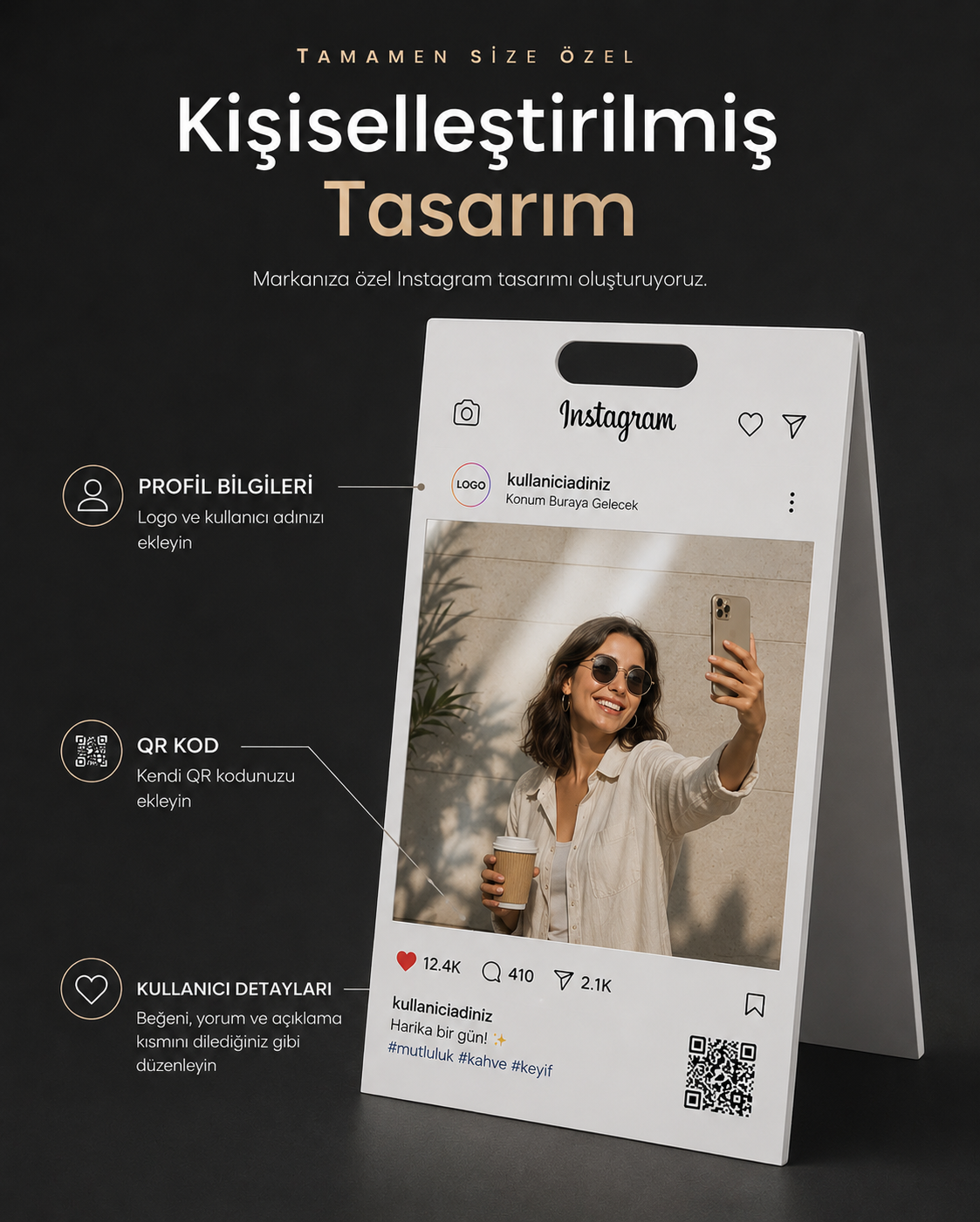 Instagram A Tabela - QR Kodlu Kişiye Özel İşletme Karşılama Tabelası