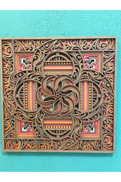 Mandala Ahşap Duvar Tablosu | 8 Katmanlı Lazer Kesim | El Boyaması Katmanlı Dekor