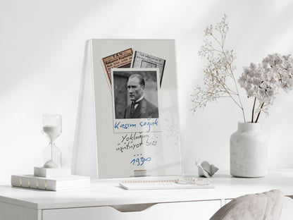 Mustafa Kemal Atatürk 10 Kasım Anma Cam Tablo – Kasım Soğuk Yokluğun Isıtıyor Bizi Tasarım Duvar