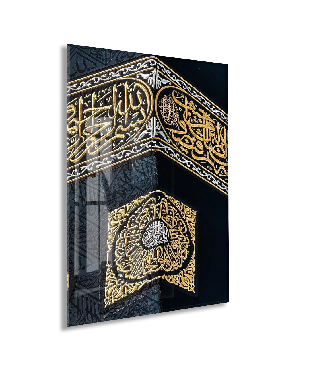 Kâbe Kisvesi Detaylı Cam Tablo – Altın Hat Sanatlı İslami Duvar Dekoru - PeonyDini141
