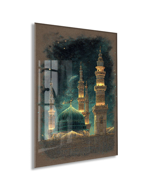 Mescid-i Nebevi Cam Tablo – Medine Yeşil Kubbe İslami Duvar Dekoru - PeonyDini149