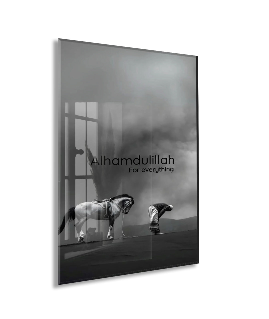 Alhamdulillah Cam Tablo – Modern İslami Şükür Temalı Duvar Dekoru - PeonyDini150