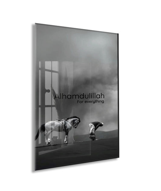 Alhamdulillah Cam Tablo – Modern İslami Şükür Temalı Duvar Dekoru - PeonyDini150