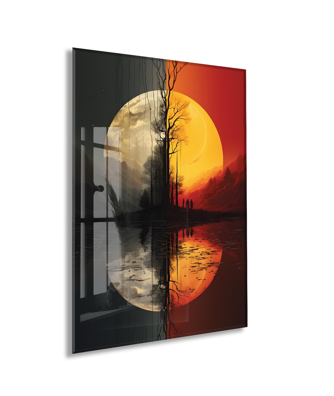 Modern Soyut Gün Batımı Cam Tablo – Minimalist Doğa Temalı UV Baskılı Temperli Cam Duvar Tablosu - Peony001