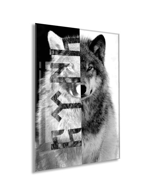 Bozkurt ve Göktürk Runik Yazı Cam Tablo – Türk Mitolojisi Siyah Beyaz Duvar Dekoru - PeonyTrk021