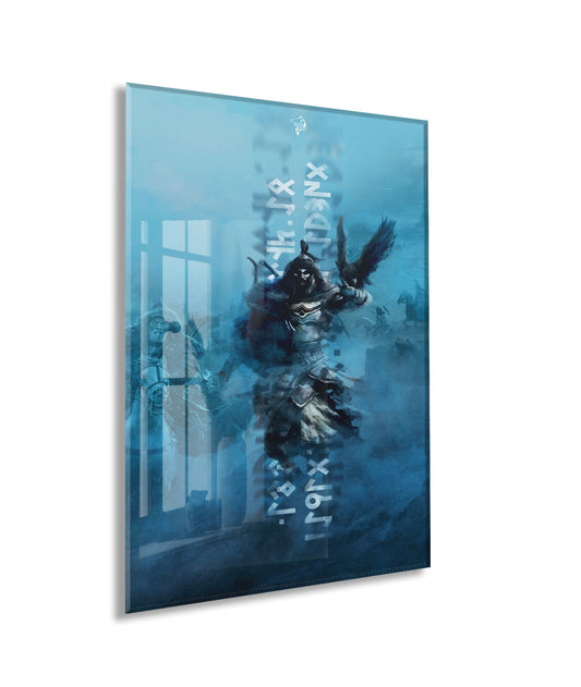 Göktürk Runik Yazılı Türk Savaşçısı Cam Tablo – Orta Asya Alp Kültürü Duvar Dekoru - PeonyTrk01