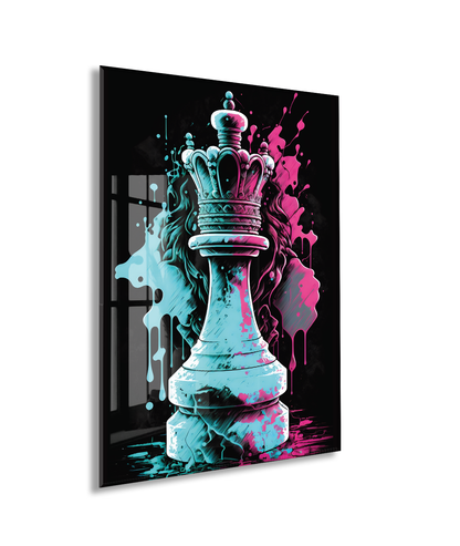 Satranç Kralı Cam Tablo – Güç ve Strateji Temalı Modern Pop Art, UV Baskılı Temperli Cam Duvar Tablosu - Peony037
