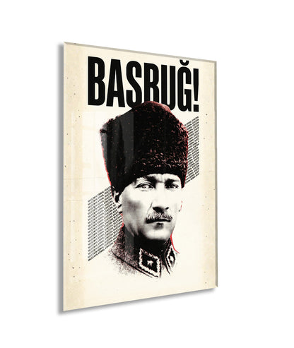 Başbuğ Mustafa Kemal Atatürk Cam Tablo – Modern Tipografik Atatürk Portre Duvar Dekoru -PeonyAta070