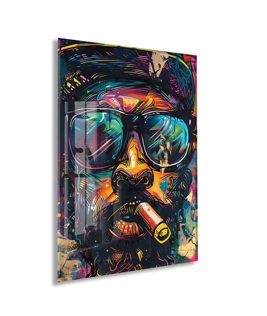 Pop Art Stilinde Renkli Maymun Portresi Cam Tablo – Modern, Cesur ve Dekoratif Duvar Sanatı - Peony029