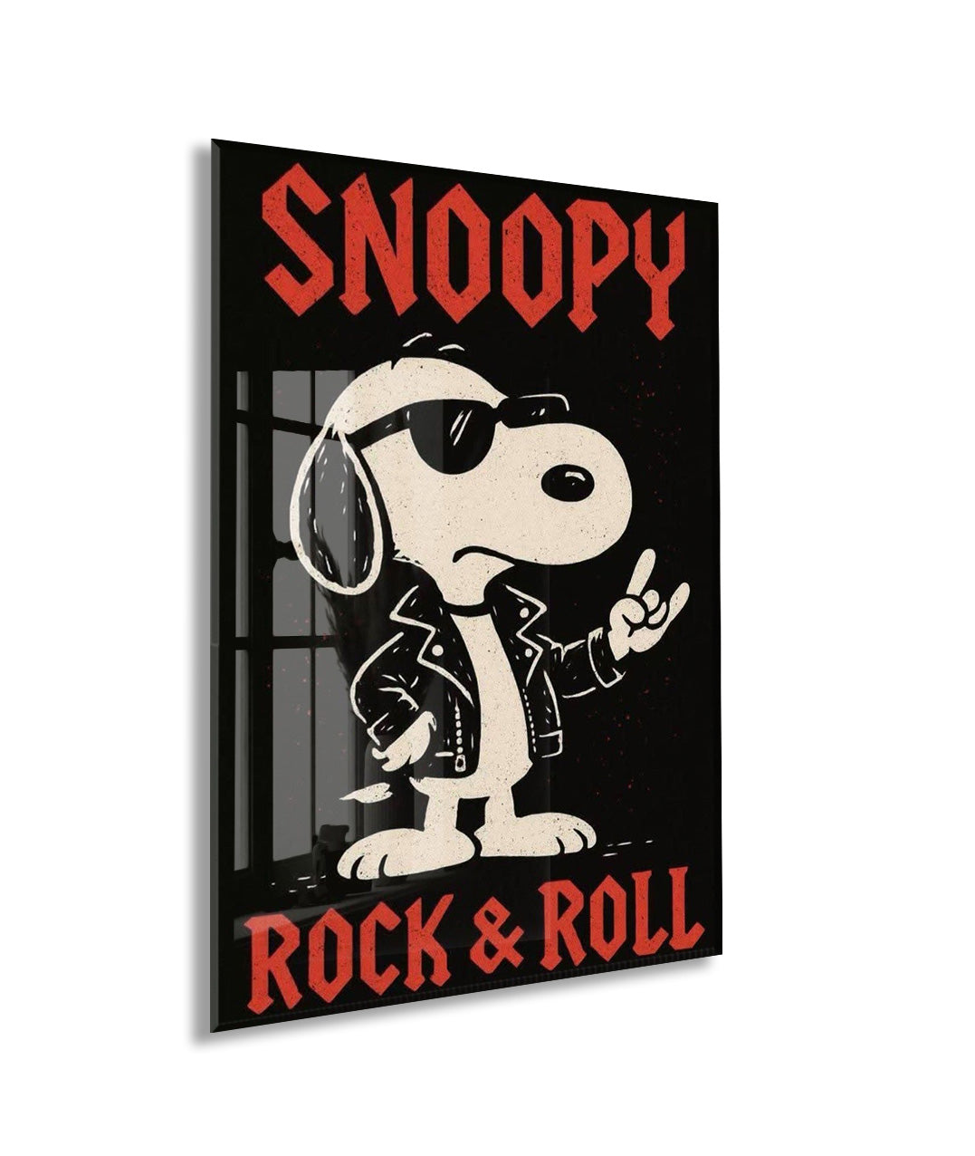 Snoopy Rock & Roll Tasarım Cam Tablo – Genç Odası Duvar Dekoru - Peony108