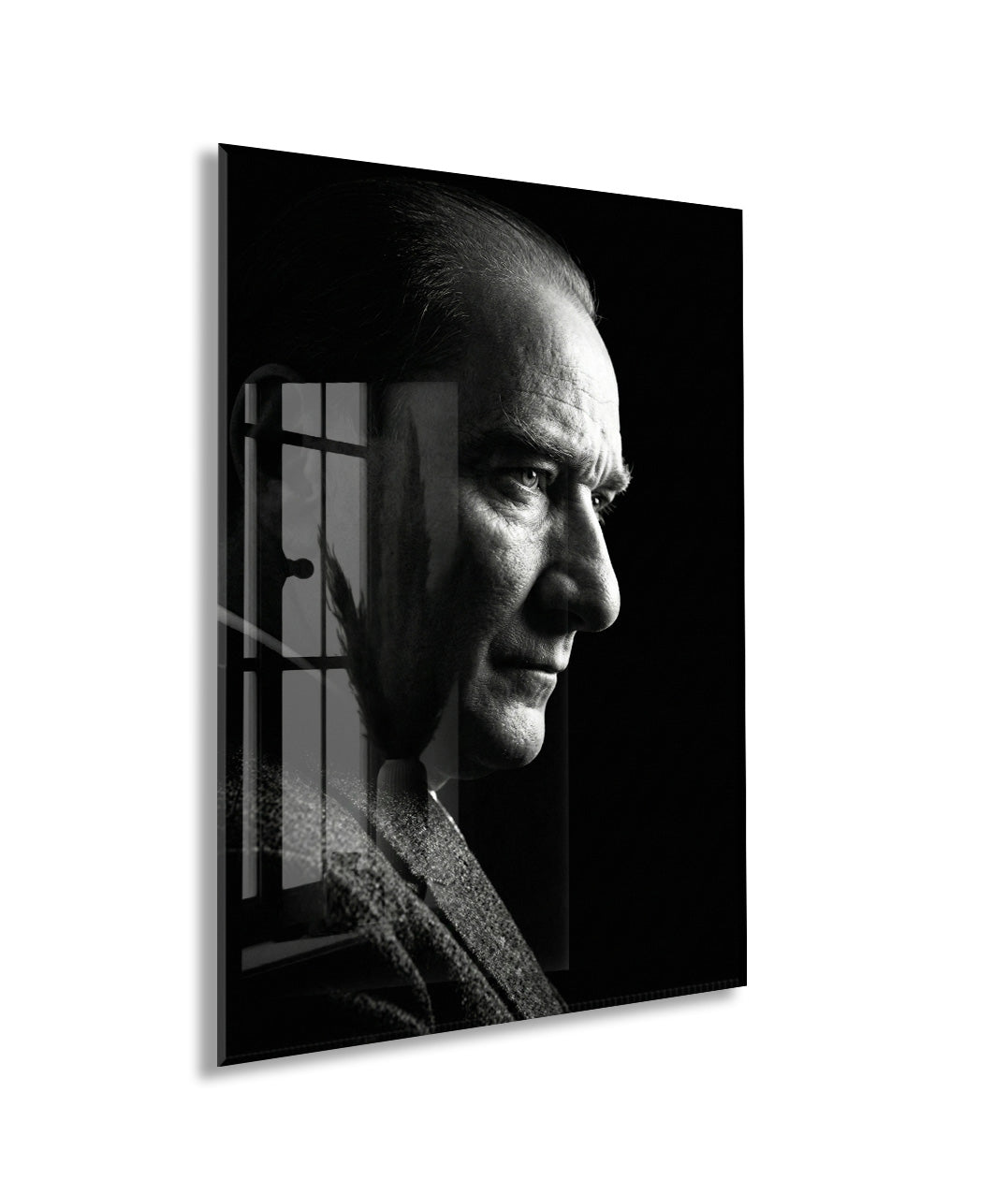 Mustafa Kemal Atatürk Siyah Beyaz Cam Tablo | 4 mm Temperli UV Baskılı Premium Duvar Dekoru-PeonyAta1301