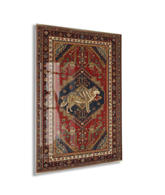 Bozkurt Motifli Türk Halı Deseni Cam Tablo – Geleneksel Orta Asya Duvar Dekoru - PeonyTrk018