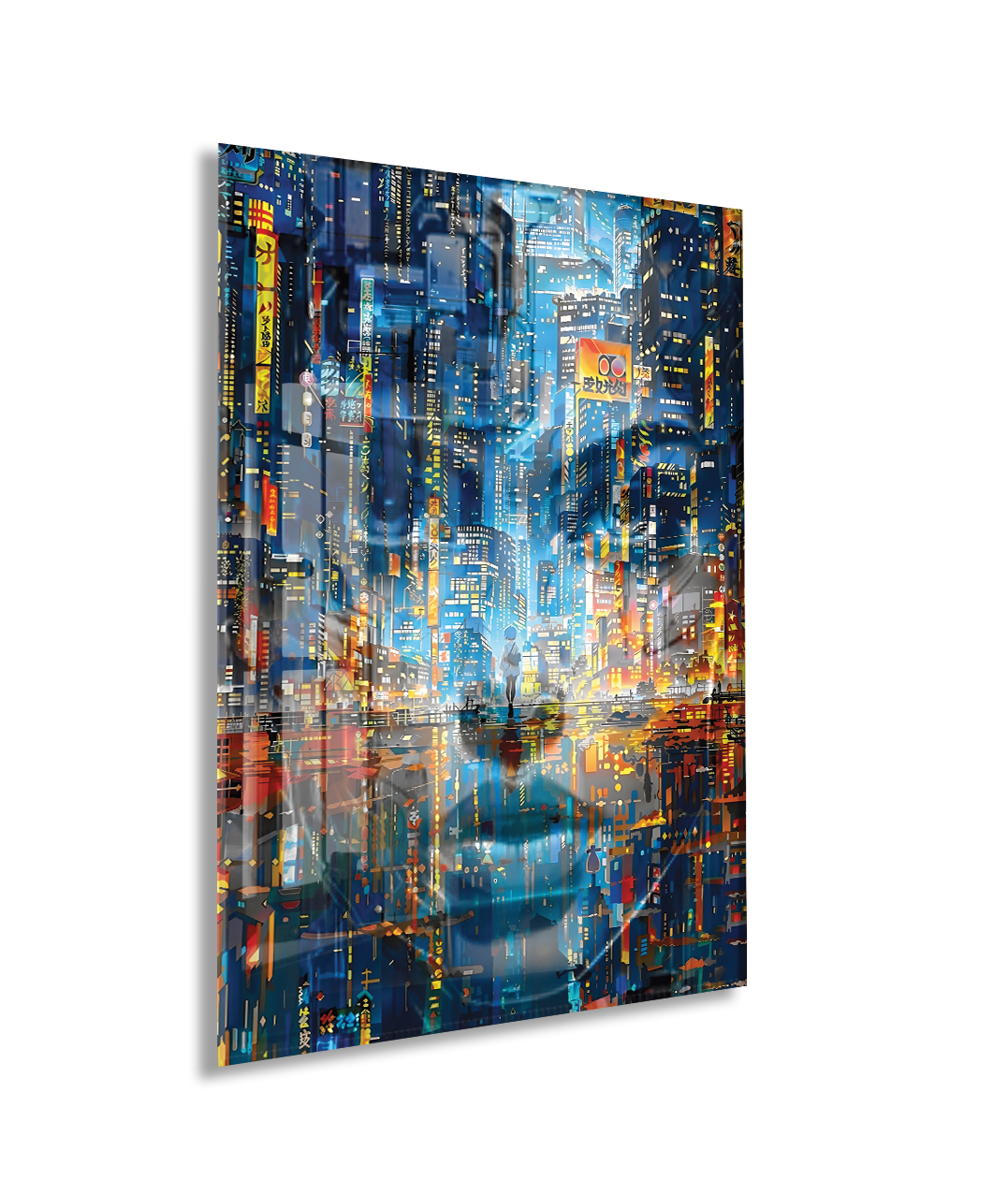 Neon Şehir Yansımaları Cam Tablo – Modern Metropol ve Gece Işıkları Duvar Sanatı - Peony031