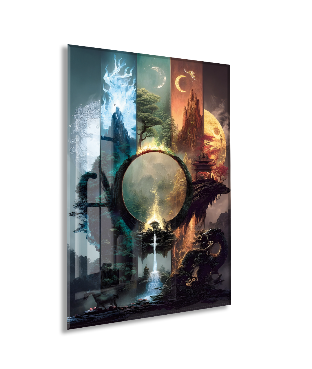 Modern Fantastik Doğa Kapısı Cam Tablo – Çok Katmanlı Sanatsal UV Baskılı Temperli Cam Duvar Tablosu  - Peony002