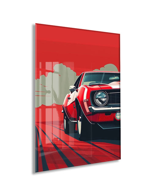 Klasik Amerikan Otomobili – Minimalist Pop Art  Cam Tablo- Peony140