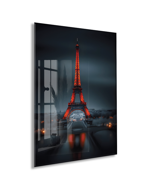 Eiffel Tower Night Glass Wall Art – Premium Tempered Glass Print - Peony045