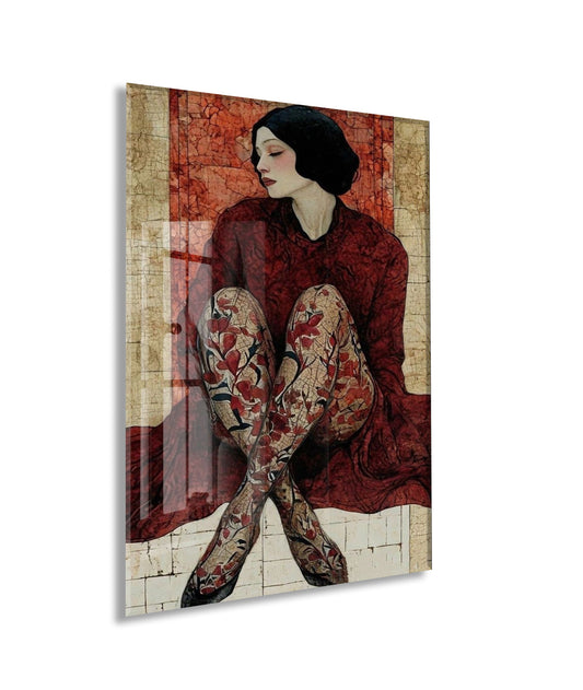 “İçe Dönüş” – Zamansız Kadın Figürlü Cam Duvar Dekoru - Peony064