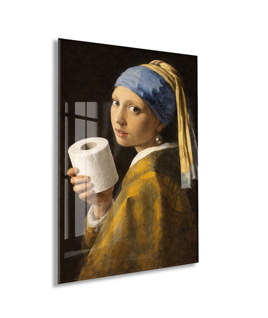 Banyo Dekoruna Özel Mizahi Cam Tablo – Klasik Sanat Modern Dokunuş- Peony091