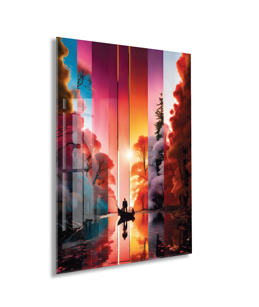 Modern Soyut Gün Batımı Yolculuk Cam Tablo – Renk Geçişli Doğa Temalı Sanatsal UV Baskılı Temperli Cam Duvar Tablosu - Peony020