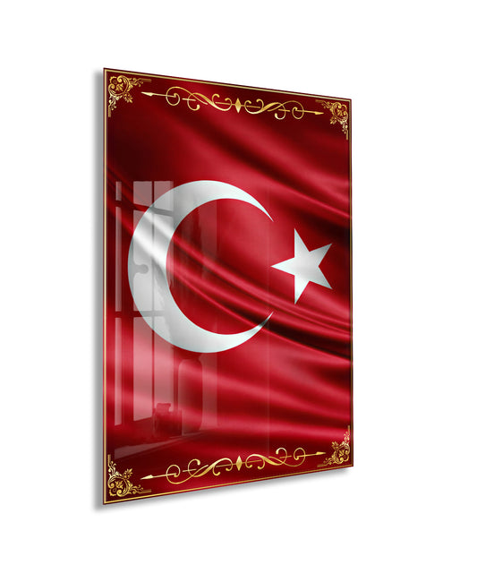 Türk Bayrağı Cam Tablo | Dalgalanan Bayrak Tasarımlı 4 mm Temperli UV Baskılı Duvar Dekoru  -PeonyAta1309