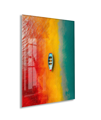 Kırmızı, Sarı ve Turkuaz Geçişli Deniz – Minimal Tekne Duvar Tablosu - Peony136