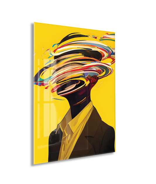 Modern Soyut Portre Cam Tablo – Renkli Fırça Efektli Sanatsal UV Baskılı Temperli Cam Duvar Tablosu - Peony014