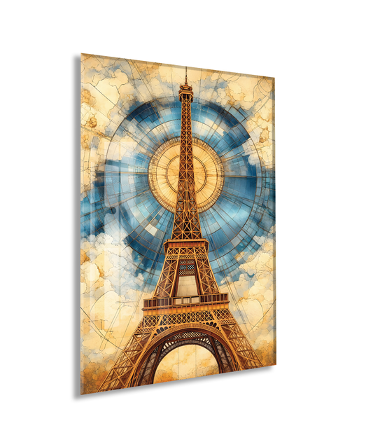 Modern Eiffel Kulesi Cam Tablo – Paris Temalı Sanatsal UV Baskılı Temperli Cam Duvar Dekoru - Peony044