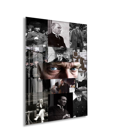 Atatürk Fotoğraf Kolajı Cam Tablo – Cumhuriyetin Kurucusu Temalı Özel Cam Duvar Tablosu -PeonyAta067