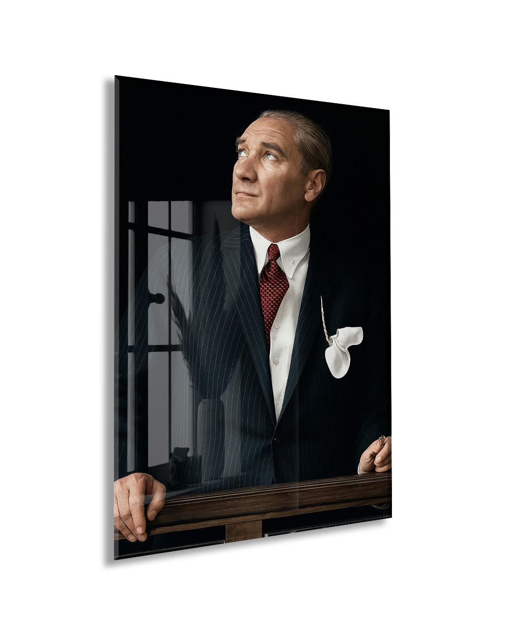 Yukarı Bakan Atatürk Cam Tablo – Umut ve Gelecek Vizyonunu Yansıtan 4 mm Temperli Cam Duvar Dekoru -PeonyAta1018