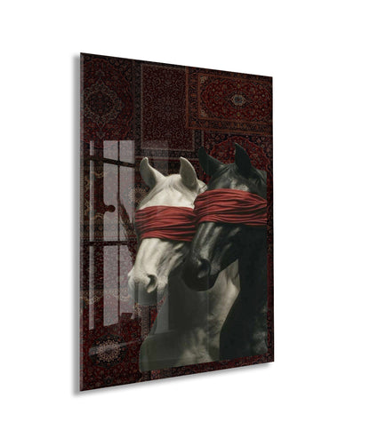 “Kontrol Altındaki Güç” – Sanatsal At Figürlü Dekoratif Cam Tablo - Peony060