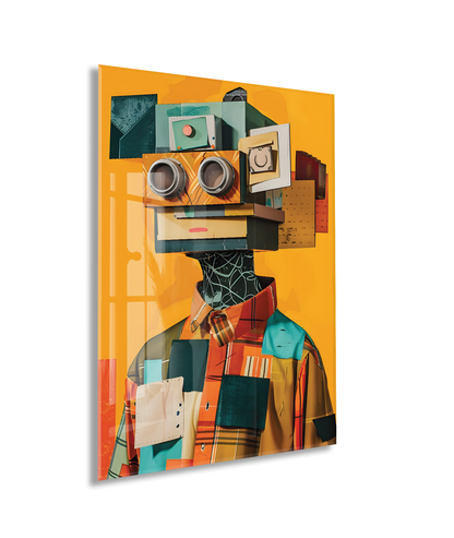 Modern Soyut Robot Figürlü Cam Tablo – Renkli Dijital Sanat Temalı UV Baskılı Temperli Cam Duvar Tablosu - Peony013