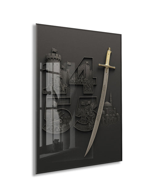 1453 İstanbul’un Fethi – Osmanlı Zaferi ve Kılıç Temalı Cam Tablo - PeonyOsm008