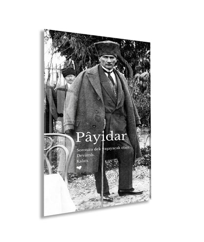 Payidar Atatürk Cam Tablo | Siyah Beyaz Atatürk Portresi, Anlamlı Duvar Dekoru, UV Baskı Temperli Cam Tablo PeonyAta049