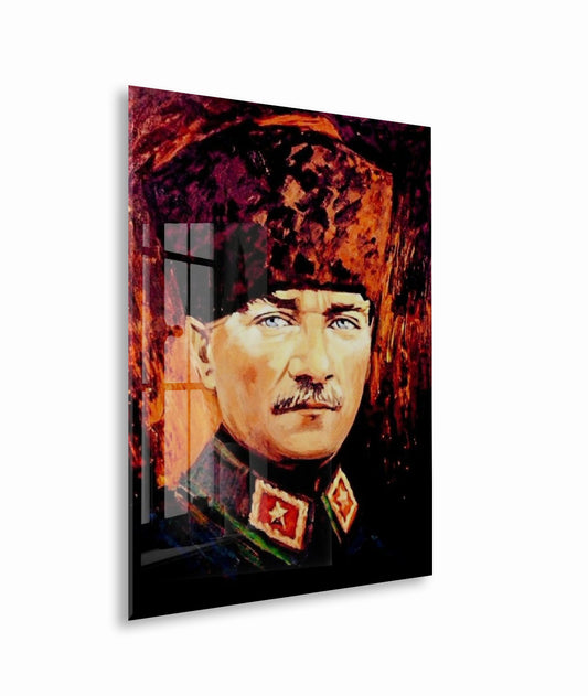 Kalpaklı Mustafa Kemal Atatürk Cam Tablo | Sanatsal UV Baskılı Temperli Cam -PeonyAta1334