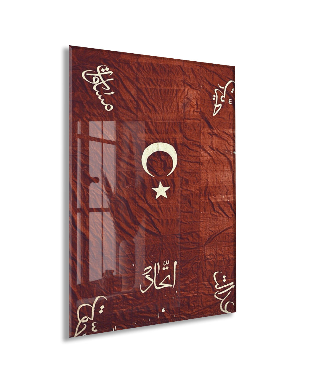 Osmanlı Hilal ve Yıldız Cam Tablo – El Yazısı Detaylı Tarihi Duvar Dekoru - PeonyOsm011