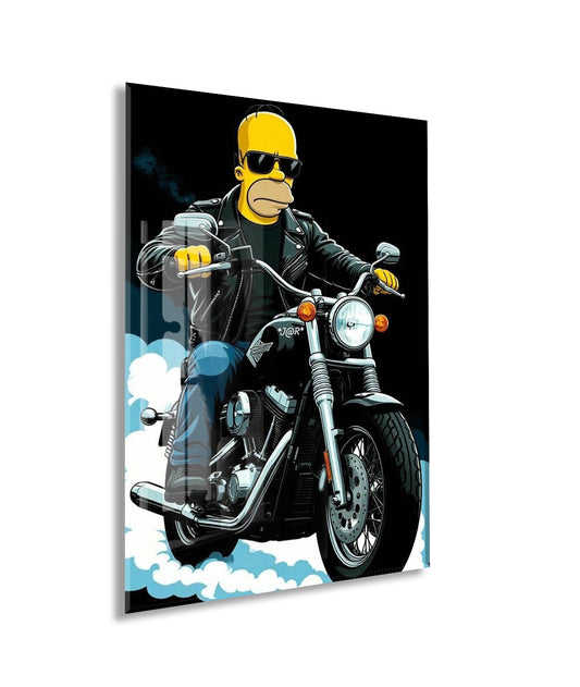 Homer Simpson Harley Tarzı Motor Cam Duvar Tablosu – Modern Erkek Odası Dekoru- Peony111