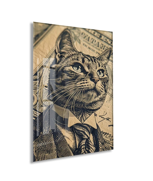 Business Cat Art – Retro Banknot Stil Cam Duvar Dekoru - Peony115