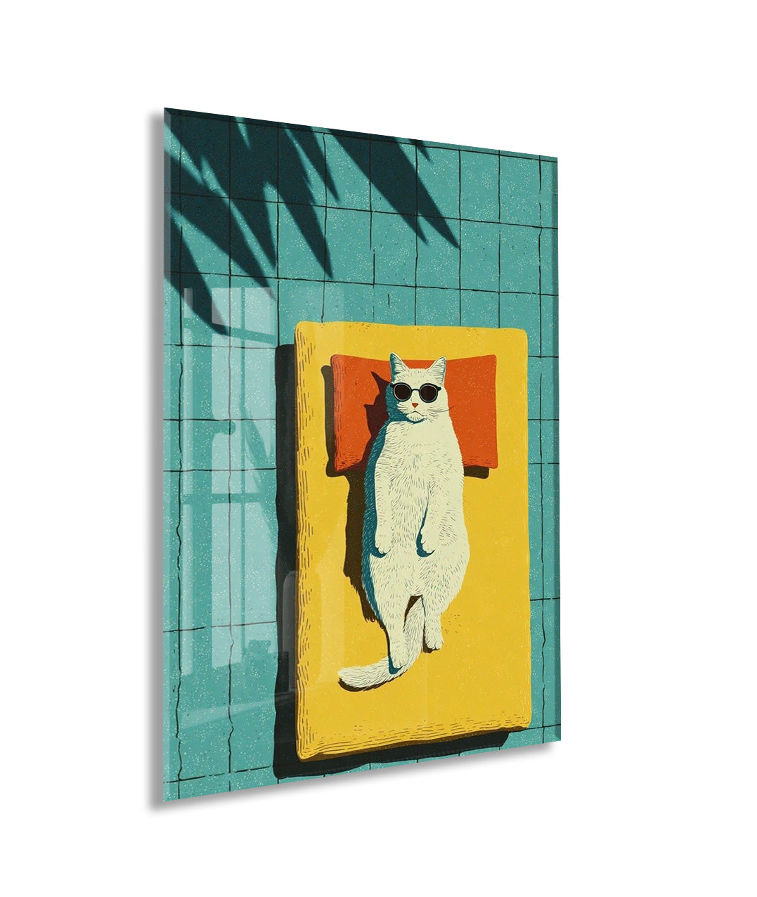 Güneşlenen Gözlüklü Kedi Duvar Tablosu – Modern ve Eğlenceli Tasarım - Peony124