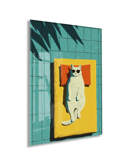 Güneşlenen Gözlüklü Kedi Duvar Tablosu – Modern ve Eğlenceli Tasarım - Peony124