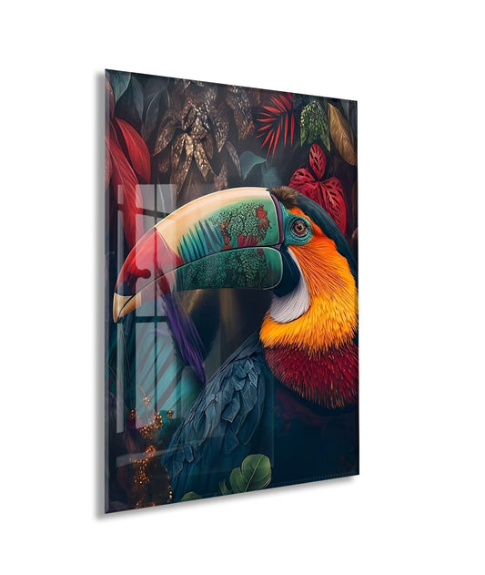 Detaylı Tukan İllüstrasyonu – Tropik Atmosfer Cam Duvar Sanatı - Peony121