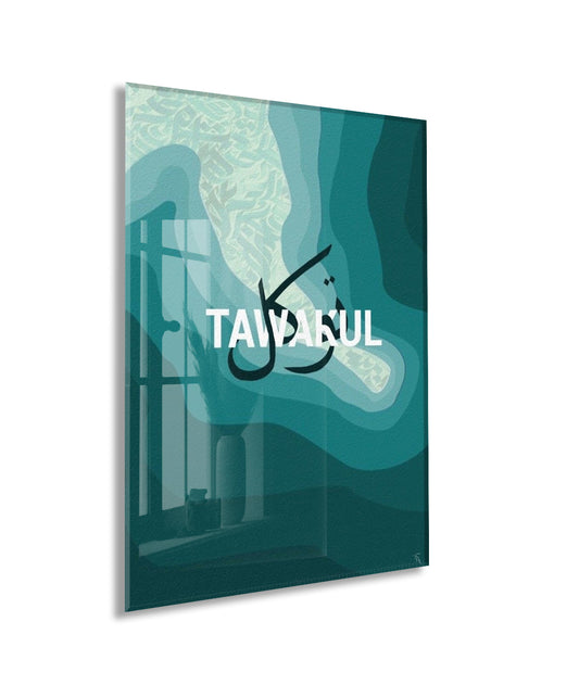 Tevekkül Temalı Minimal Cam Tablo – Turkuaz Duvar Dekoru - PeonyDini154
