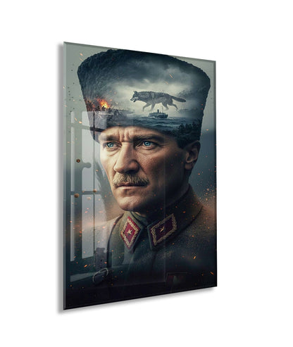 Atatürk Askeri Portre Cam Tablo – Kurtuluş Savaşı ve Liderlik Temalı 4 mm Temperli Cam -PeonyAta055