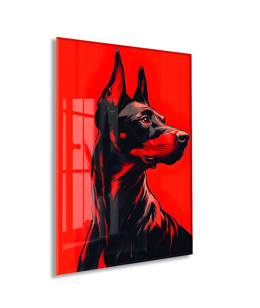Doberman Portre – Kırmızı Arka Plan Modern Duvar Tablosu - Peony139
