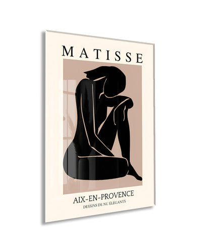 Matisse Minimal Kadın Silüeti Cam Tablo | Modern Soyut Sanat UV Baskılı Temperli Cam Duvar Dekoru - Peony159